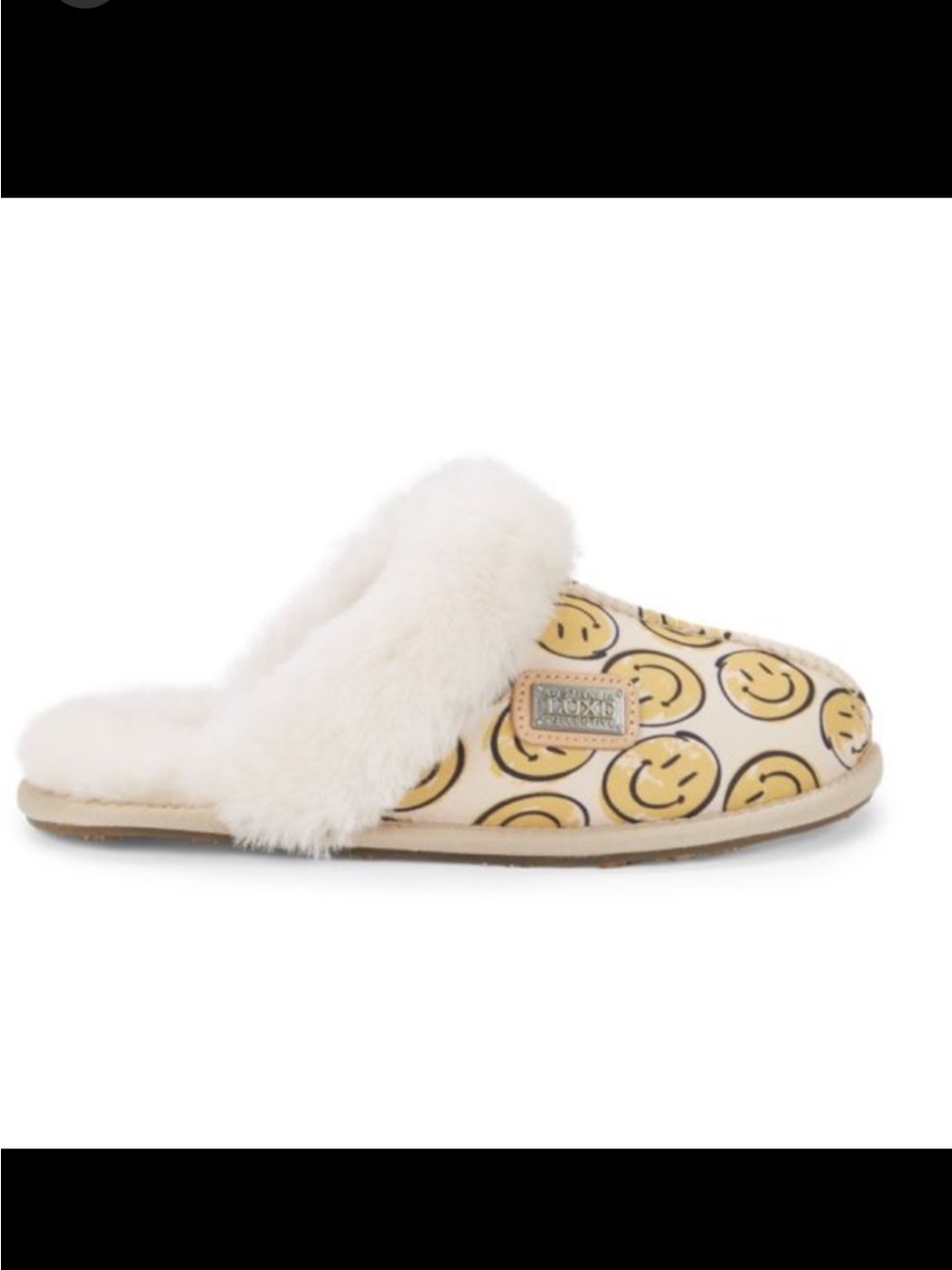Australia Luxe Collective Sheep Fur Happy Face Closed Toe Mule Leather Slippers